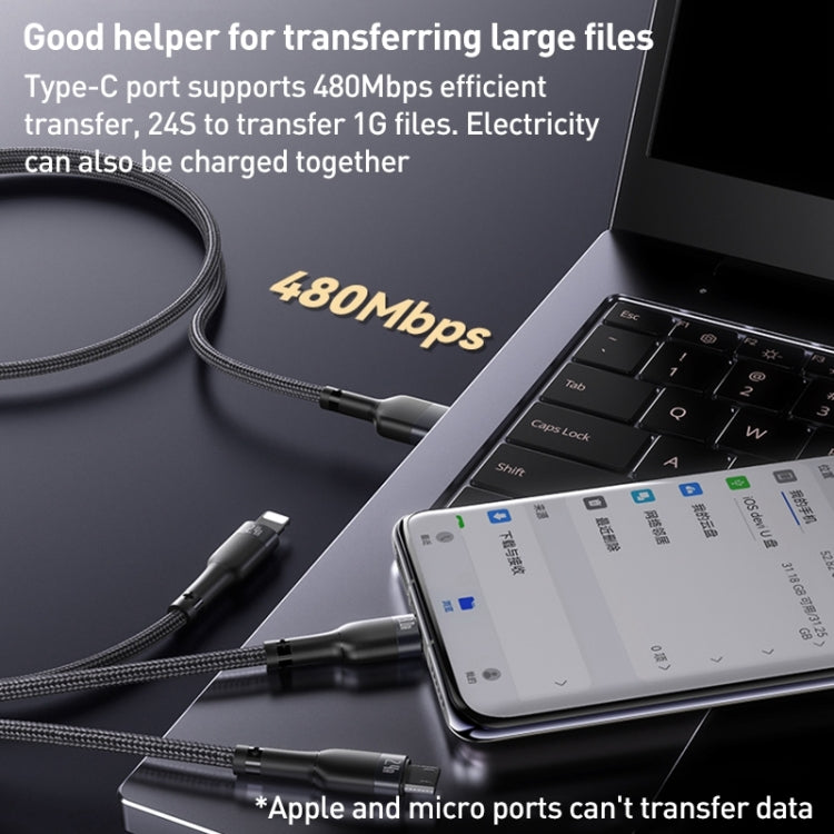 Yesido CA91 3A 3 in 1 USB to 8 Pin+USB-C/Type-C+Micro USB Aluminum Alloy Data Cable, Length: 1m(Black)