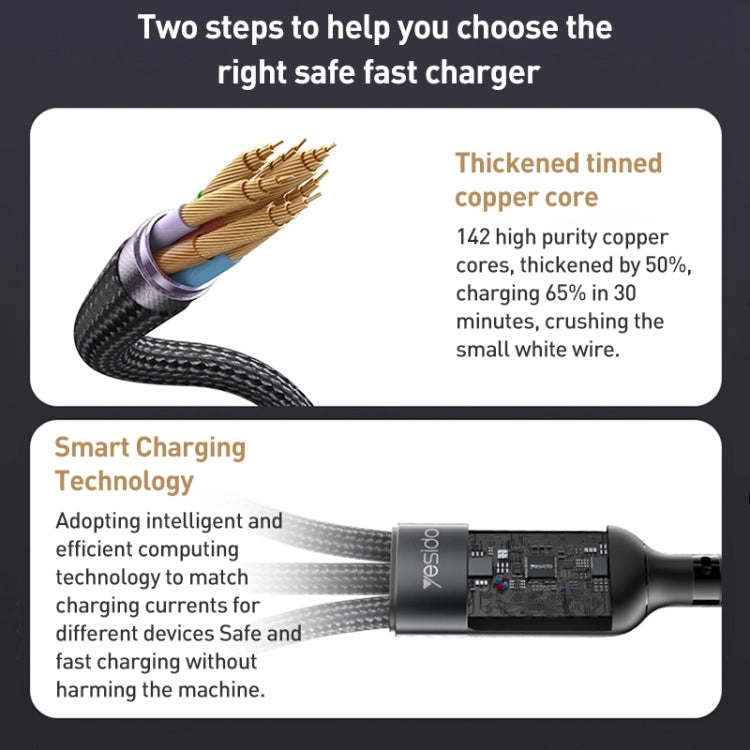 Yesido CA91 3A 3 in 1 USB to 8 Pin+USB-C/Type-C+Micro USB Aluminum Alloy Data Cable, Length: 1m(Black)