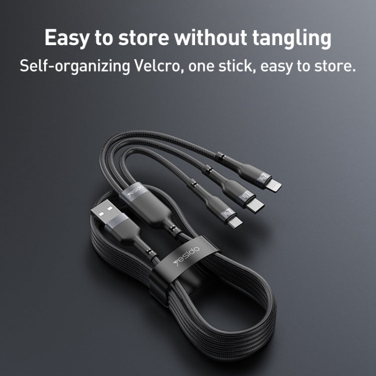 Yesido CA91 3A 3 in 1 USB to 8 Pin+USB-C/Type-C+Micro USB Aluminum Alloy Data Cable, Length: 1m(Black)