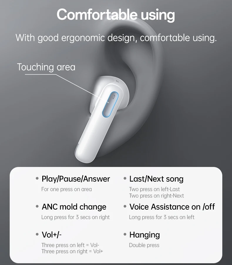 BT5.3 ANC+ENC Noise Cancelling Wireless Earbuds In-Ear Headphones with Mic