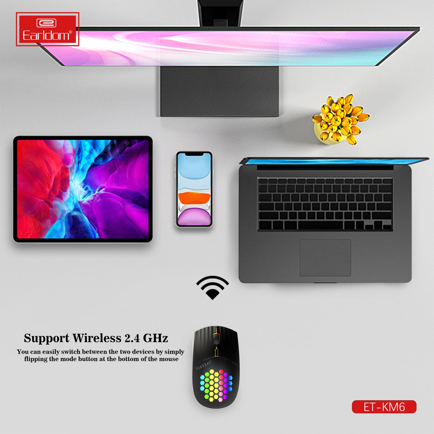 Wireless Rechargeable RGB Gaming Mouse with Adjustable DPI and Ergonomic Grip