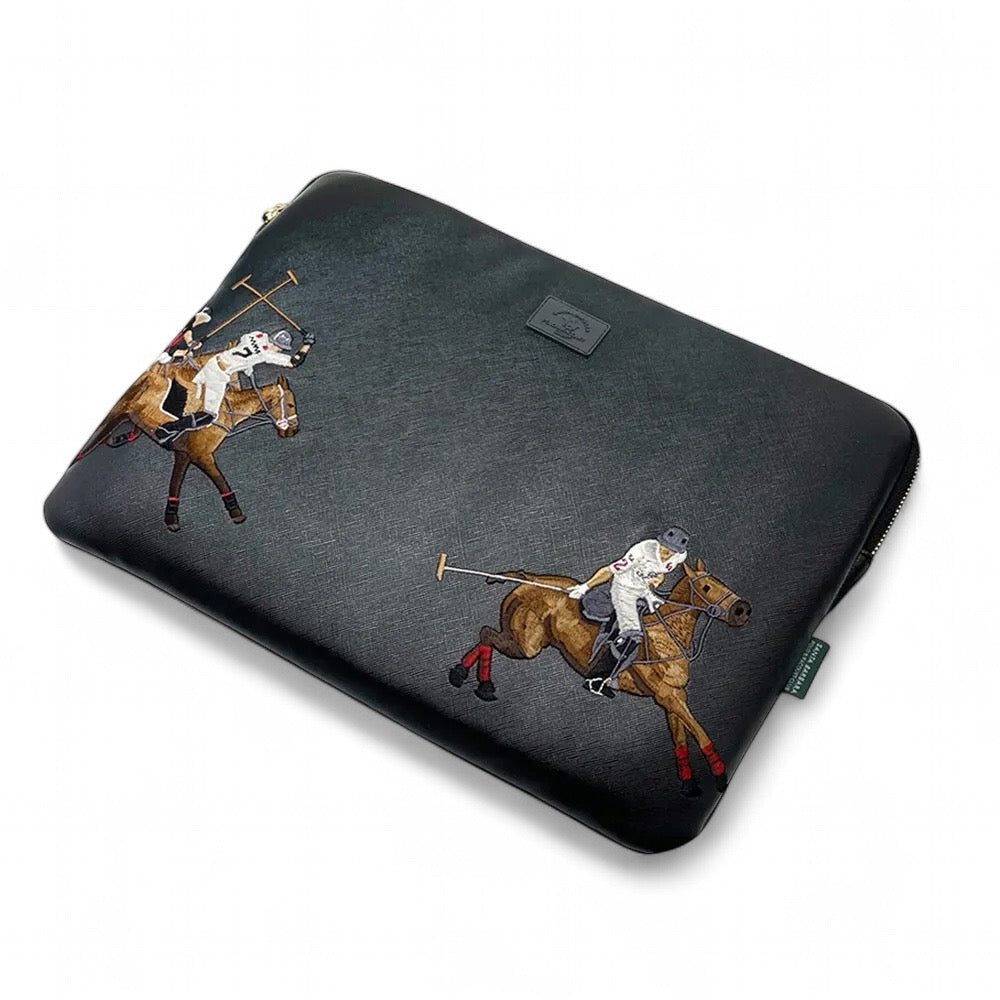 Polo Laptop/Macbook Sleeve Bag 13" - 14" Soft Fabric For Gadget Protection Inside Black and Brown Colour Combo.