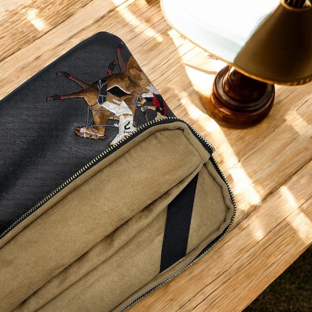 Polo Laptop/Macbook Sleeve Bag 13" - 14" Soft Fabric For Gadget Protection Inside Black and Brown Colour Combo.