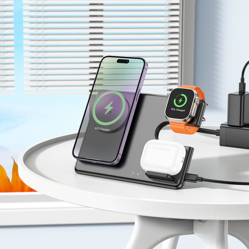 Hoco 3In1 Wireless Charging Foldable Desktop Stand“ Premium Quality, Stylish & Durable Protective Case