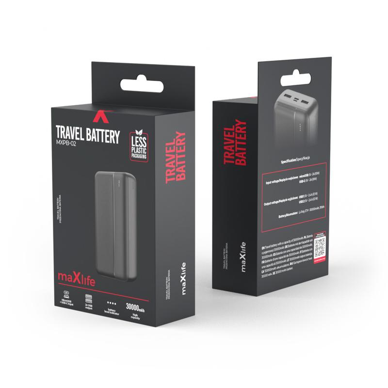 Maxlife MXPB-02 30000mAh Power Bank | 12W Dual USB Fast Charging – Black