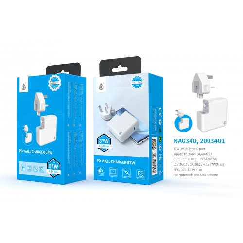 87W USB-C PD Fast Wall Charger for Laptops, Tablets, and Smartphones