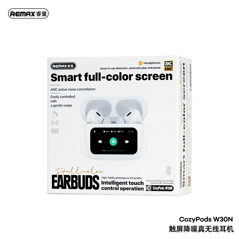 Bluetooth 5.4 Touch Screen Wireless Earbuds with Multi - protocols & Noise Canceling - White