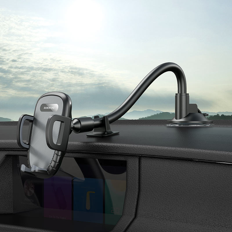Borofone BH54 Racer In-Car Windshield Phone Holder – Adjustable Mount for 4.5"-6.7" Smartphones, Strong Suction, Extended Hose