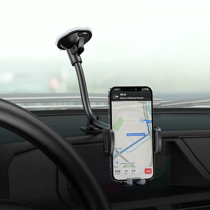 Borofone BH54 Racer In-Car Windshield Phone Holder – Adjustable Mount for 4.5"-6.7" Smartphones, Strong Suction, Extended Hose