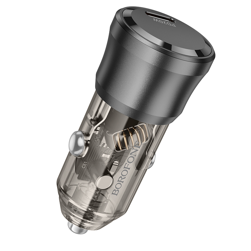 Borofone BZ24 Clever Car Charger – 20W Fast Charging, QC 3.0, PD, Type-C, 12-24V Input (Black)