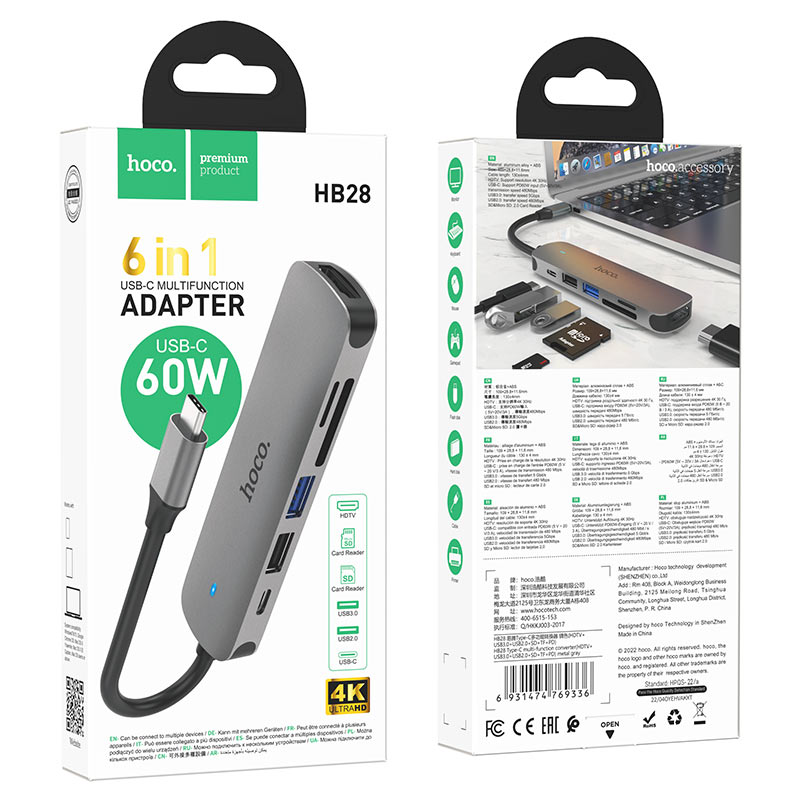 Type C HUB to 4K HDMI, USB2.0, USB3.0, Card Reader & Type C Multifunction Drive, support Charging Super Fast Data Transfer Device For Macbook & other Laptops