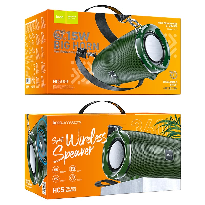 HOCO HC5 Cool Enjoy Wireless Speaker with Bluetooth v5.0, 3600mAh Battery, and Multiple Playback Modes