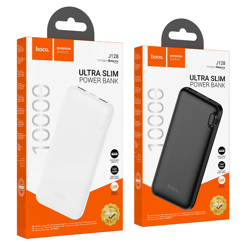 HOCO J128 Powerful 10000mAh Power Bank – Dual USB-A Outputs, Type-C & Micro-USB Inputs, Ultra-Slim Design