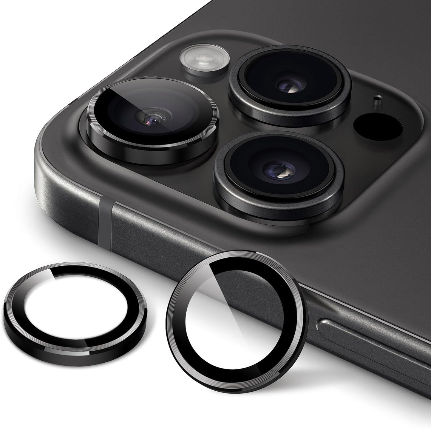 Black Camera Lens Protector For iPhone & Samsung 9H Tempered Glass Metal Individual Ring Cover, HD Clear