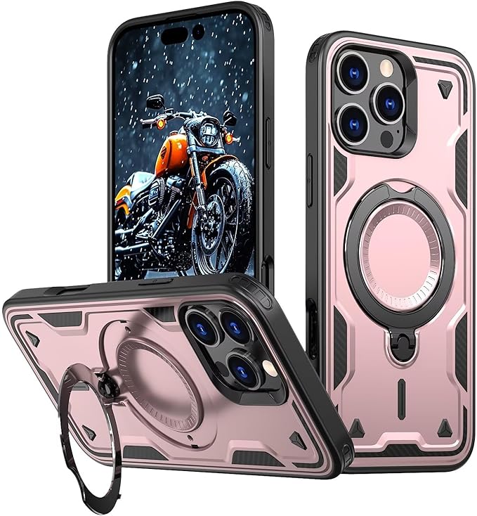 Armour Strong Stand Case For Magsafe iPhone 17 Pro Max,16,15,14,13,12 Complete Protection Cover 360 Rotate Strong Grip