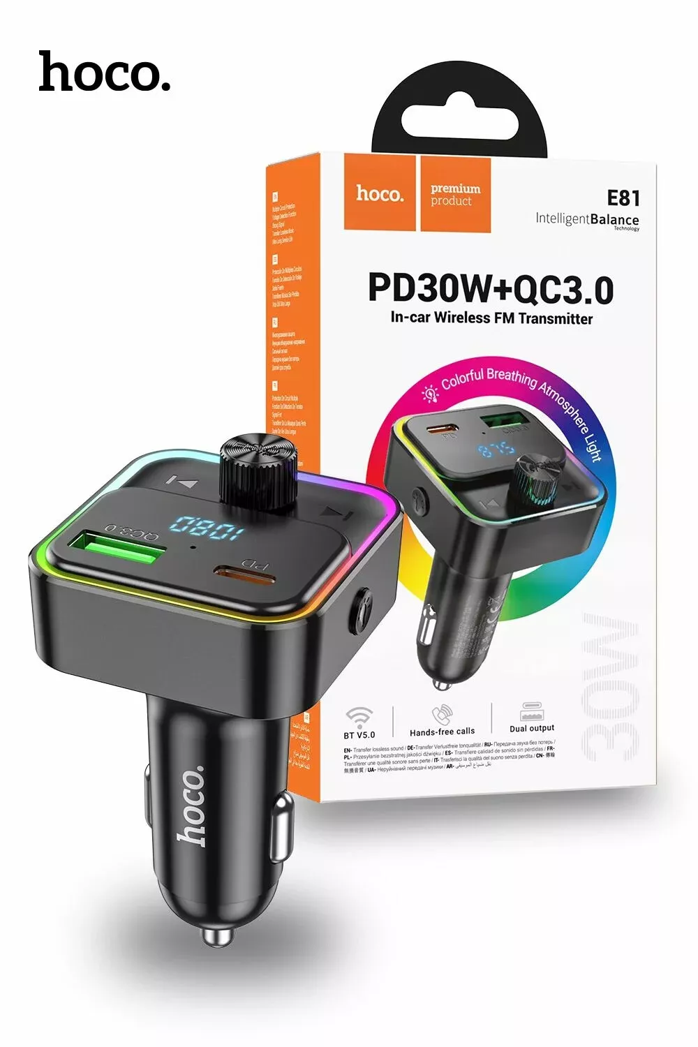 HOCO E81 1C1A FANTASY PD30W QC3.0 CAR MP3 FM TRANSMITTER WITH FAST CHARGING – BLACK