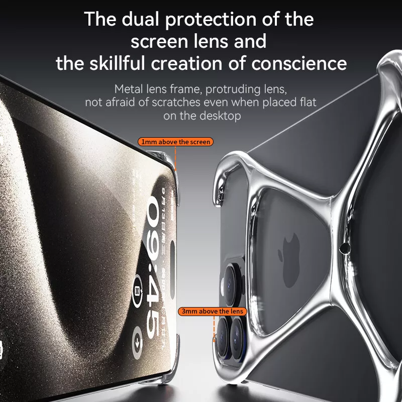 Minimalist Zinc Alloy Case For iPhone 16, 16 Pro, 16 Pro Max Heavy Duty Metal Hercules Rimless Cover