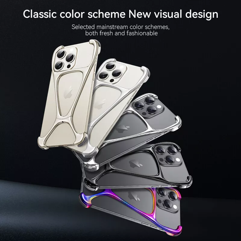 Minimalist Zinc Alloy Case For iPhone 16, 16 Pro, 16 Pro Max Heavy Duty Metal Hercules Rimless Cover