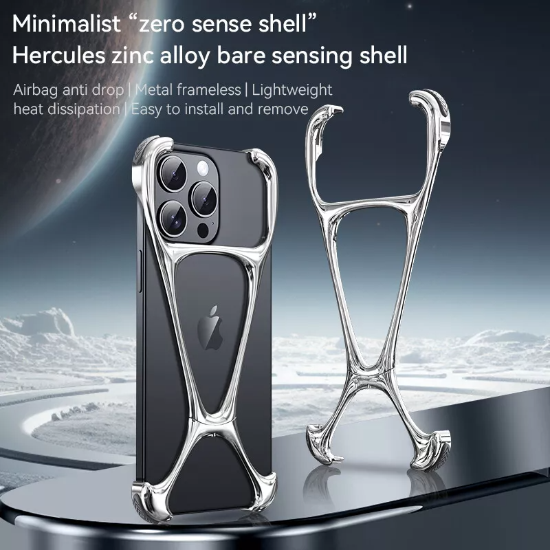 Minimalist Zinc Alloy Case For iPhone 16, 16 Pro, 16 Pro Max Heavy Duty Metal Hercules Rimless Cover