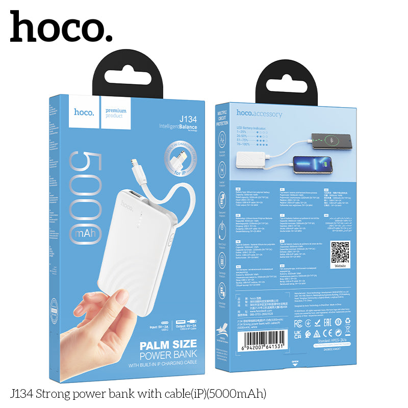 Hoco J134 Backup Charger With Built In Lightning Cable 5000Mah Portable Power Bank For Iphone Fast Charging Led Indicator Compact Lightweight“ Premium Quality, Stylish & Durable Protective Case