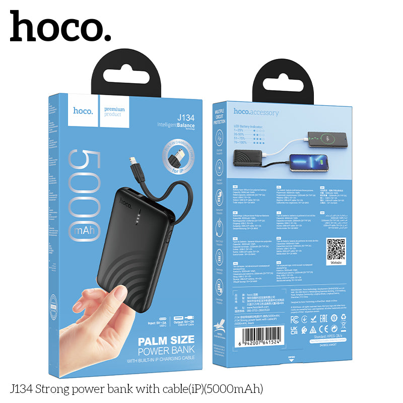 Hoco J134 Backup Charger With Built In Lightning Cable 5000Mah Portable Power Bank For Iphone Fast Charging Led Indicator Compact Lightweight“ Premium Quality, Stylish & Durable Protective Case