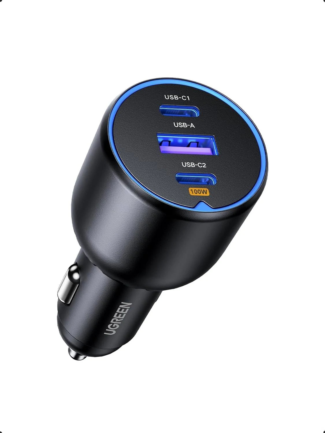 UGREEN 130W 3-PORT FAST CAR CHARGER FOR LAPTOP, TABLETS & PHONES