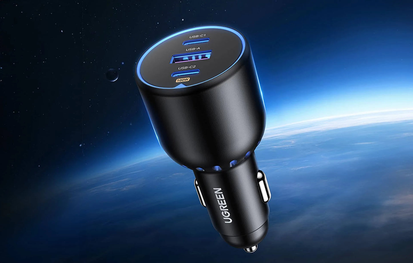 UGREEN 130W 3-PORT FAST CAR CHARGER FOR LAPTOP, TABLETS & PHONES