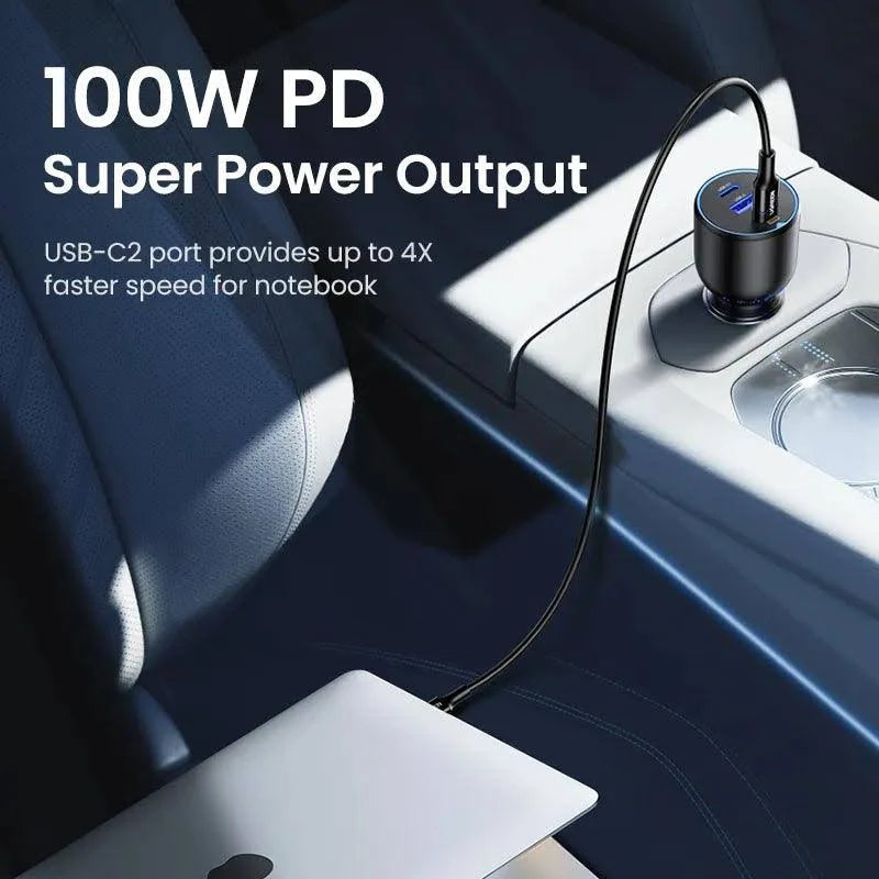 UGREEN 130W 3-PORT FAST CAR CHARGER FOR LAPTOP, TABLETS & PHONES
