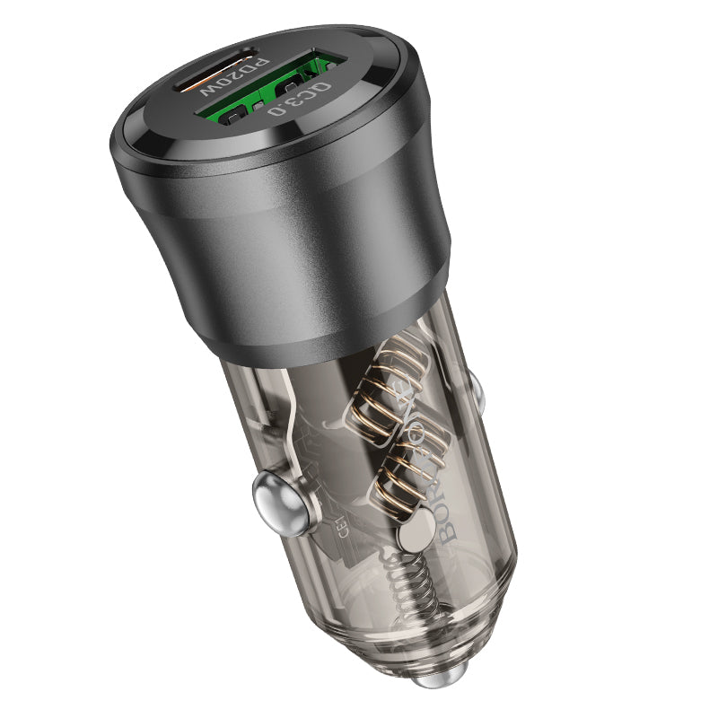 Borofone BZ25 Journey Car Charger – 38W PD USB & Type-C Fast Charging with Type-C Cable, 3A, Black