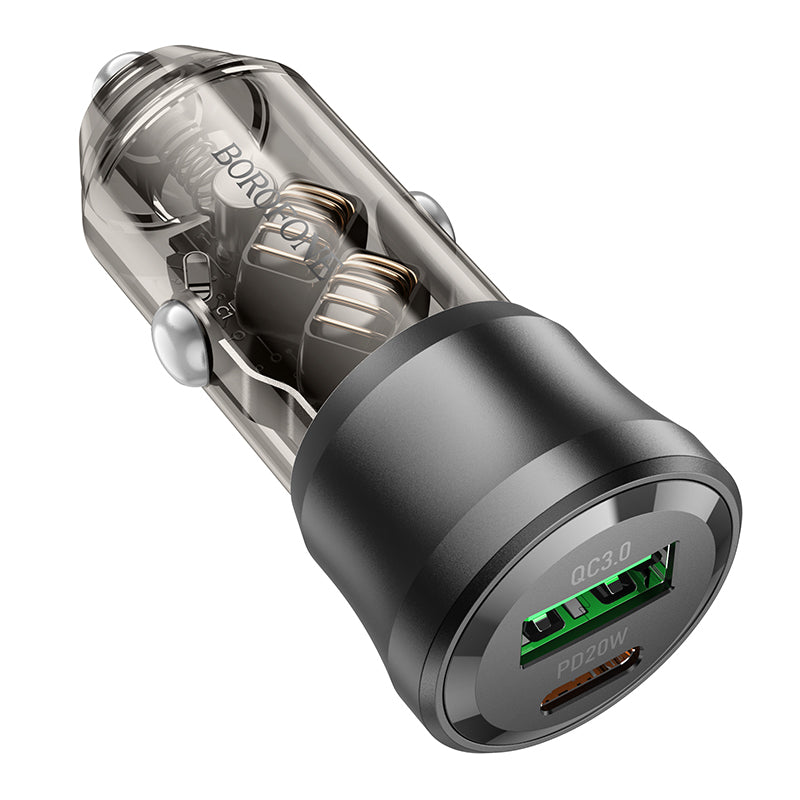 Borofone BZ25 Journey Car Charger – 38W PD USB & Type-C Fast Charging with Type-C Cable, 3A, Black