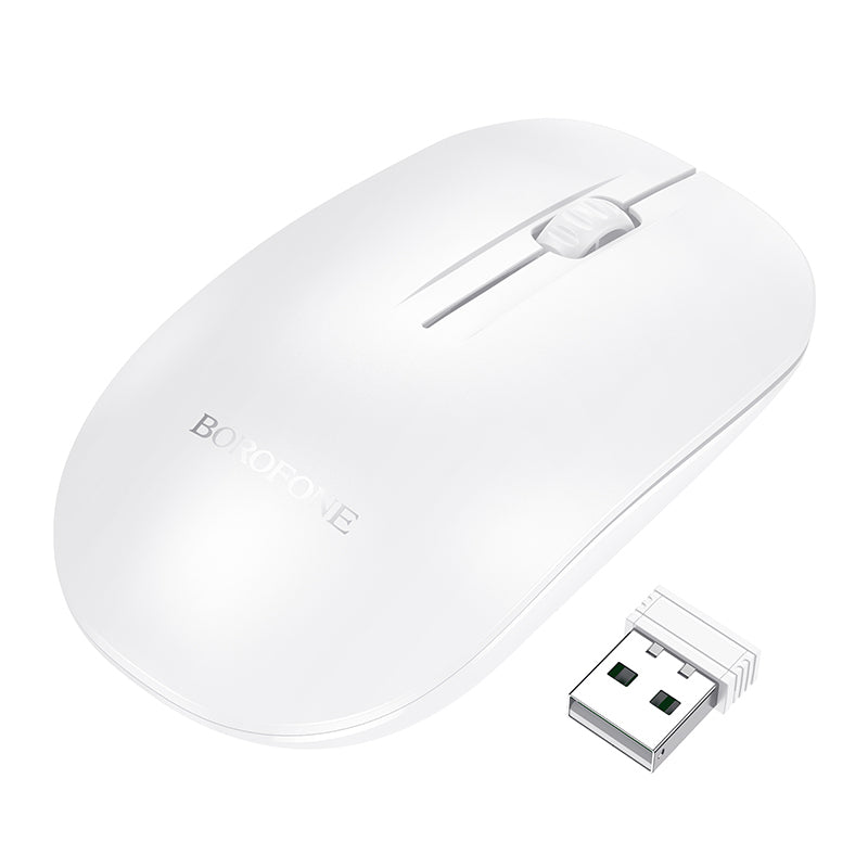 Borofone BG14 Planet Wireless Mouse – Dual Mode Silent Optical RGB Gaming BT 2.4G USB for PC, Laptop, Rechargeable – White and Black