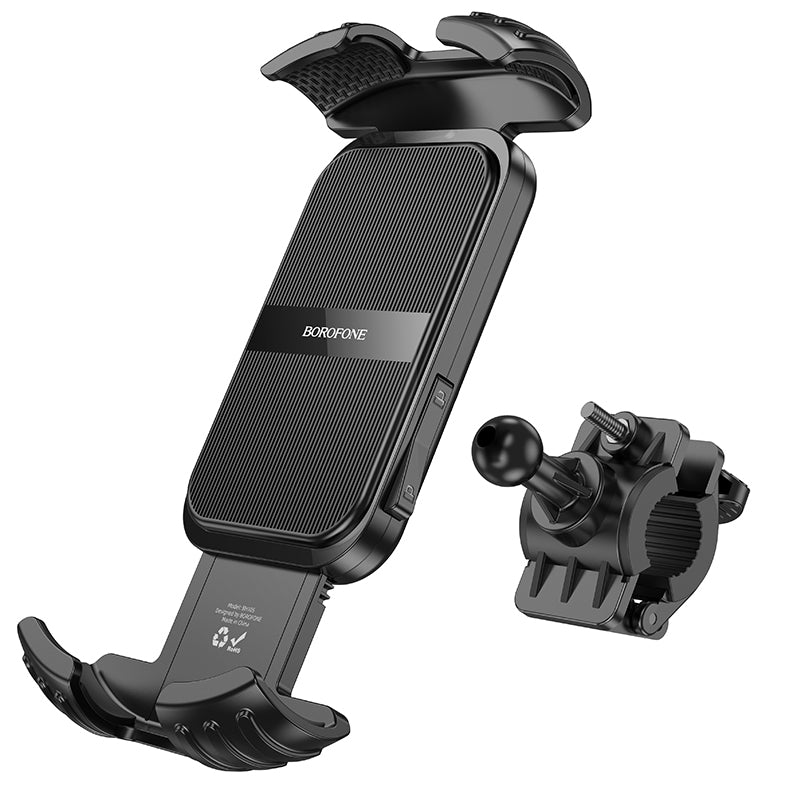 Borofone BH105 Crown Bicycle & Motorcycle Phone Holder – Universal Mount for 4.7"-7.0" Smartphones, Secure Grip, Adjustable, Black