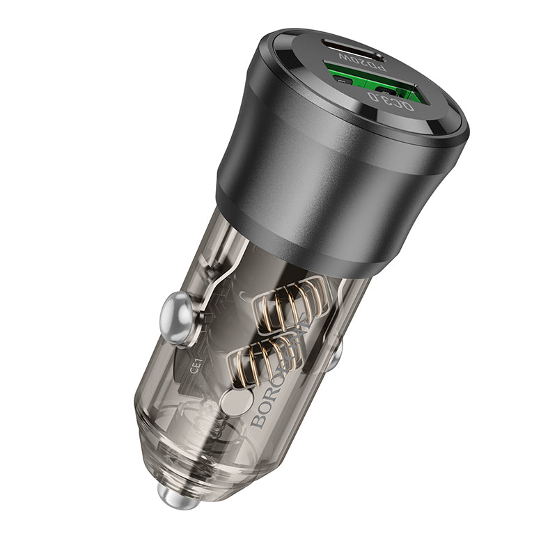 Borofone BZ25 Journey Car Charger – 38W PD USB & Type-C Fast Charging with Type-C Cable, 3A, Black