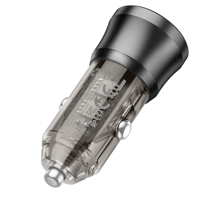 Borofone BZ25 Journey Car Charger – 38W PD USB & Type-C Fast Charging with Type-C Cable, 3A, Black