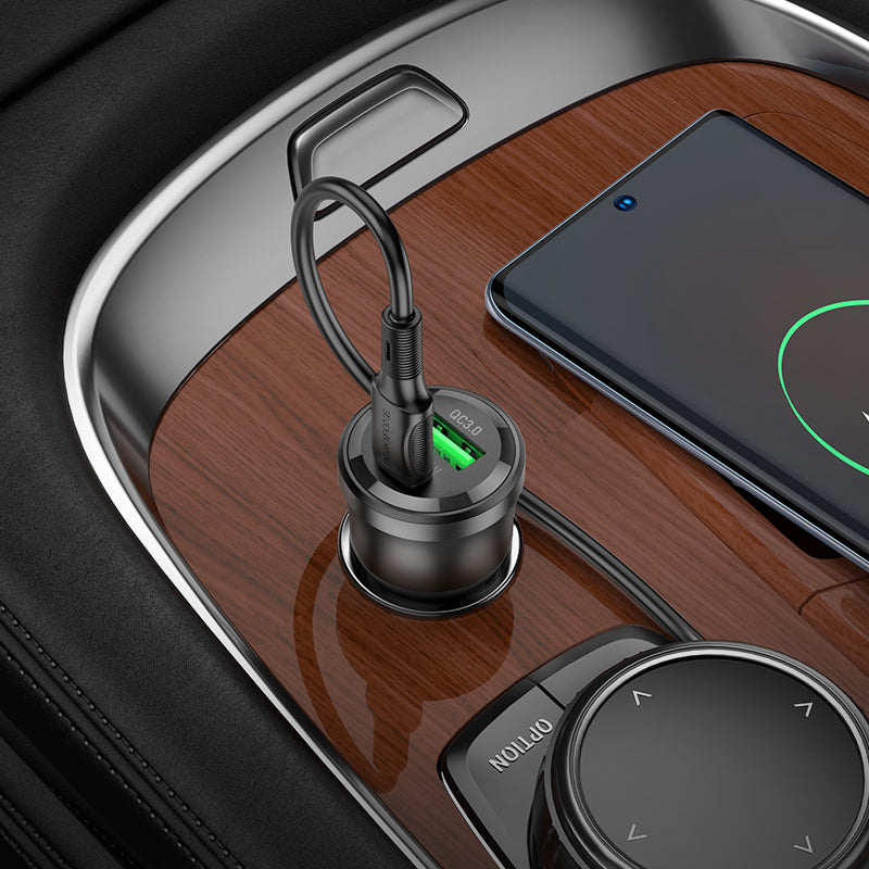 Borofone BZ25 Journey Car Charger – 38W PD USB & Type-C Fast Charging with Type-C Cable, 3A, Black