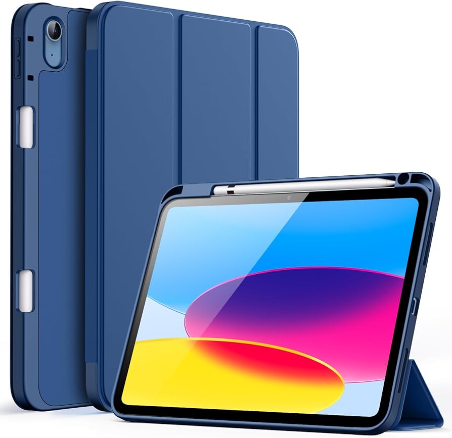 Case for iPad (A16) 11th/10th Generation (2025/2022) with Pencil Holder, Slim Tablet Cover with Soft TPU Back, Auto Wake/Sleep - Black , Rose Gold & Blue