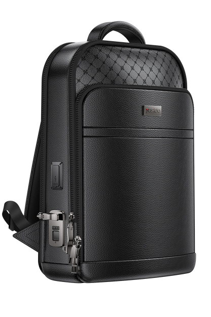 Leather Smart Backpack with Fingerprint Reader Lock Security System Bag and Charging Port WB59