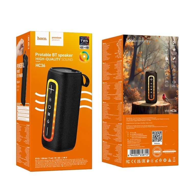 HOCO Portable Wireless Bluetooth Speaker – RGB Lights, Powerful Sound & Long Battery Life HC36 Black | Grey