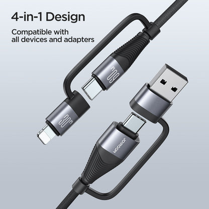 60W 4-in-1 Fast Charging Data Cable with USB-A and Type-C Connectors