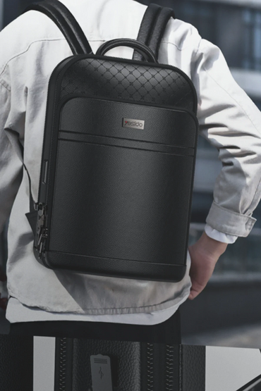 Leather Smart Backpack with Fingerprint Reader Lock Security System Bag and Charging Port WB59