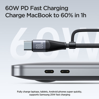 60W 4-in-1 Fast Charging Data Cable with USB-A and Type-C Connectors