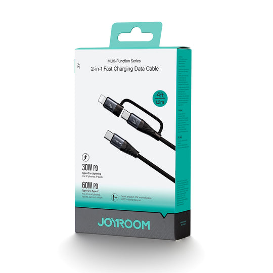 60W 4-in-1 Fast Charging Data Cable with USB-A and Type-C Connectors