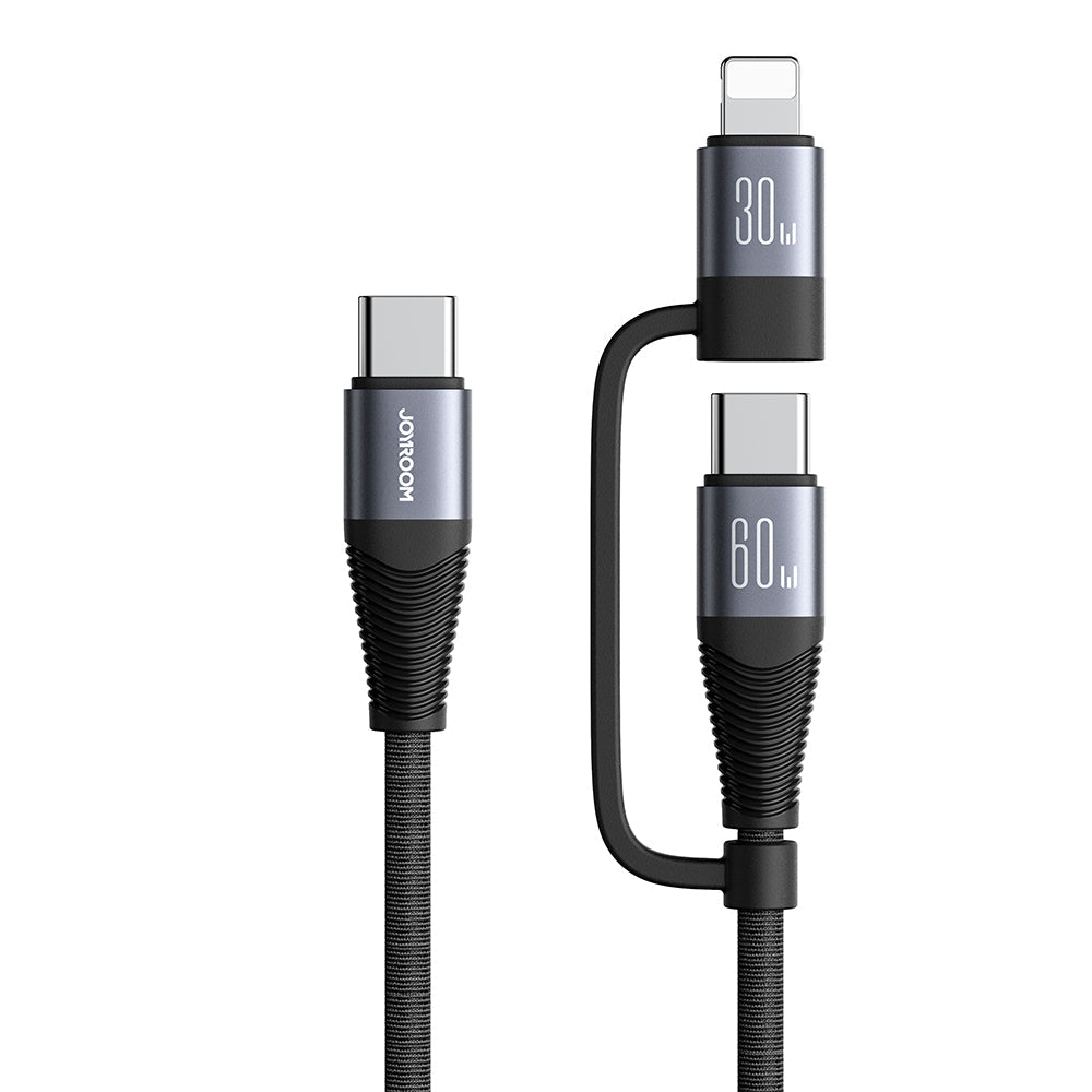 60W 4-in-1 Fast Charging Data Cable with USB-A and Type-C Connectors