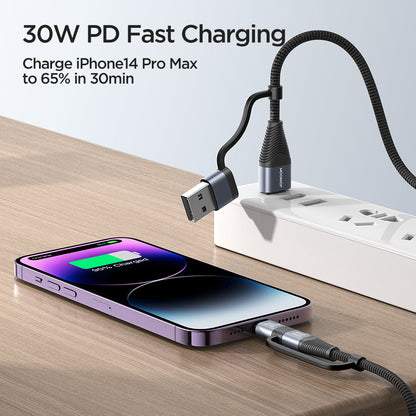60W 4-in-1 Fast Charging Data Cable with USB-A and Type-C Connectors