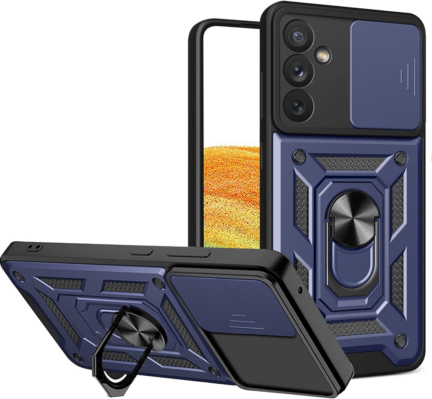 Military-Grade Armor Shockproof Case with Sliding Camera Cover & Ring Kickstand | For iPhone, Samsung Galaxy, Pixel – Drop Protection MIL-STD 810G