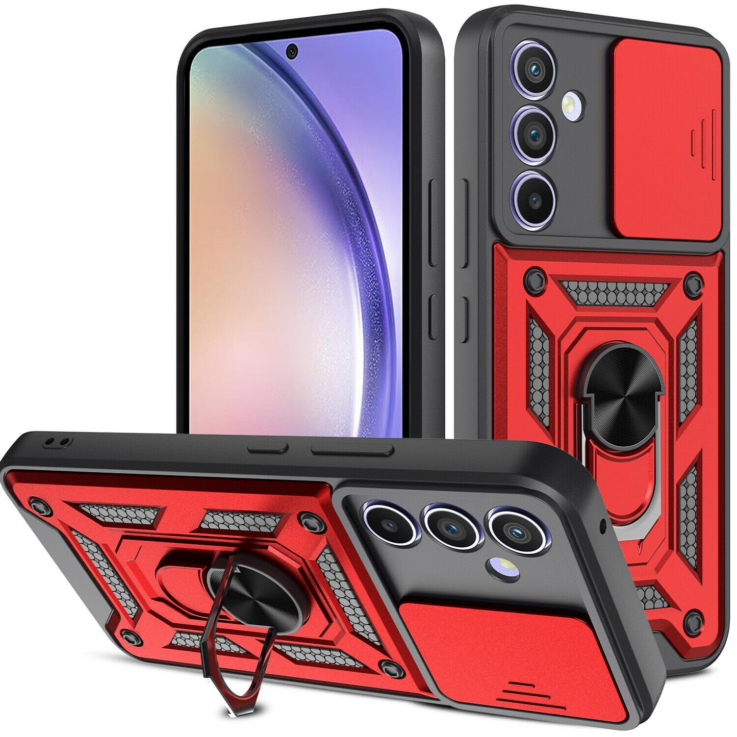 Military-Grade Armor Shockproof Case with Sliding Camera Cover & Ring Kickstand | For iPhone, Samsung Galaxy, Pixel – Drop Protection MIL-STD 810G
