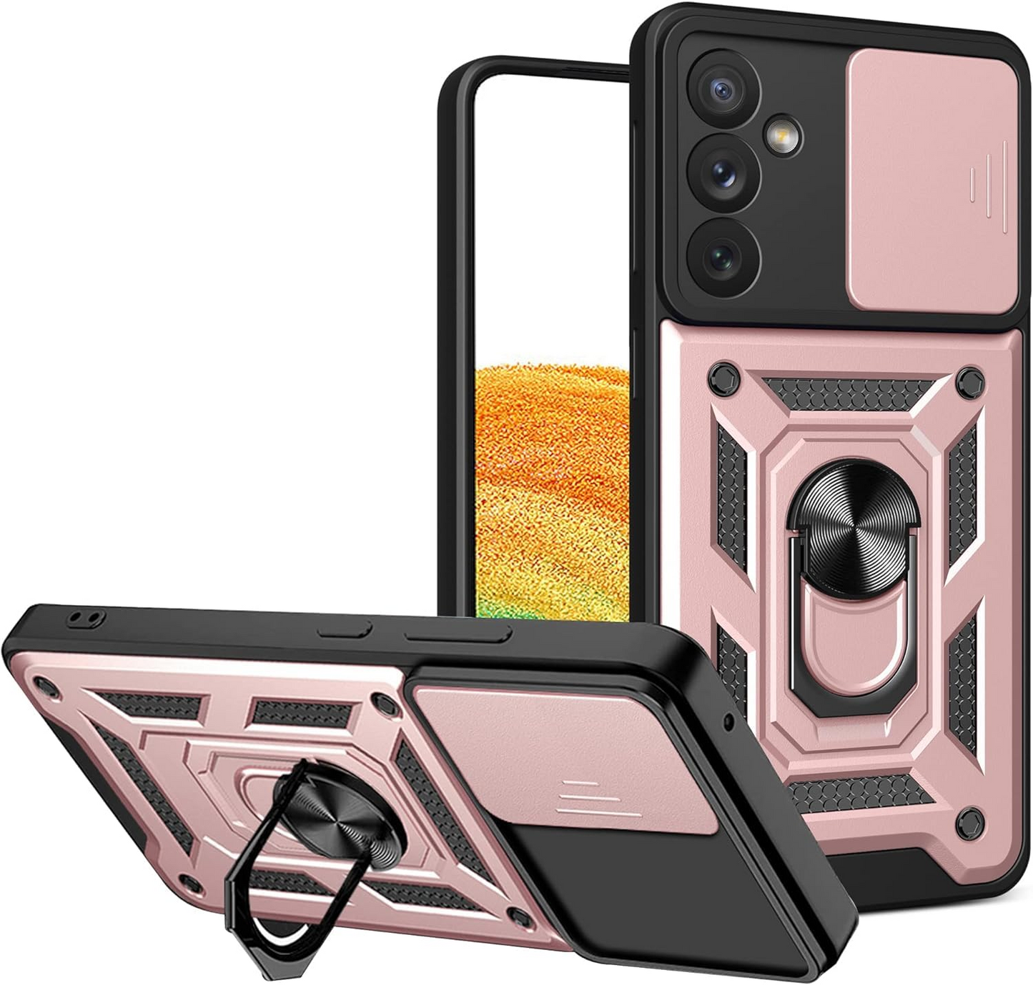 Military-Grade Armor Shockproof Case with Sliding Camera Cover & Ring Kickstand | For iPhone, Samsung Galaxy, Pixel – Drop Protection MIL-STD 810G