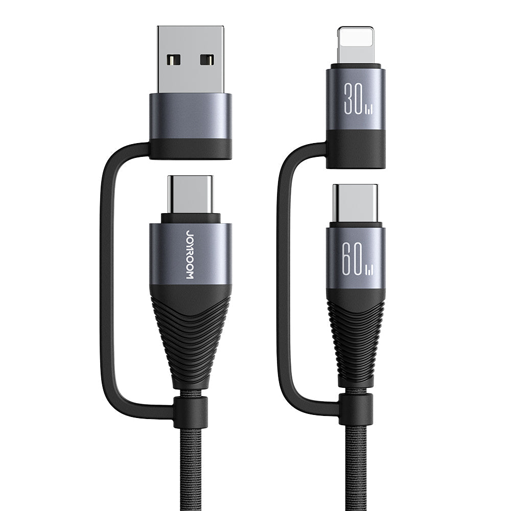 60W 4-in-1 Fast Charging Data Cable with USB-A and Type-C Connectors