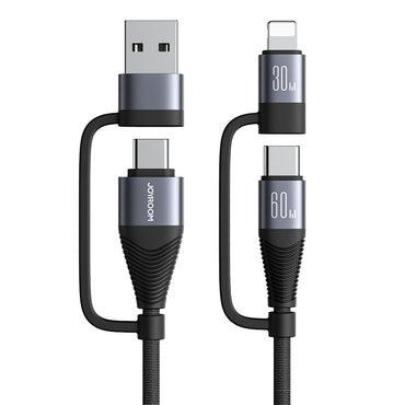 60W 4-in-1 Fast Charging Data Cable with USB-A and Type-C Connectors