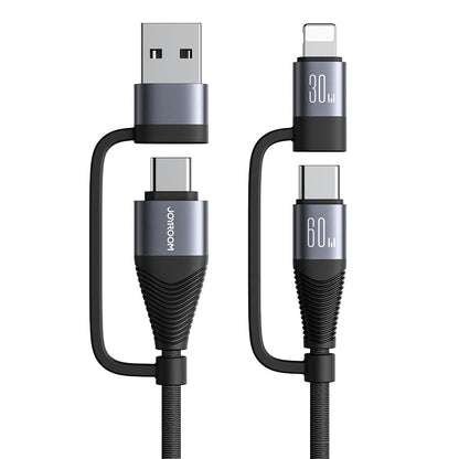 60W 4-in-1 Fast Charging Data Cable with USB-A and Type-C Connectors